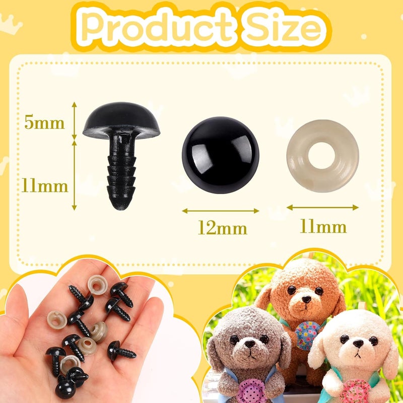UPINS 600 Pieces 12MM Safety Eyes with Washers Black Plastic Safety Eyes for Amigurumi Doll Crochet Eyes for DIY Crafts Stuffed Animals Making Supplies - Image 2
